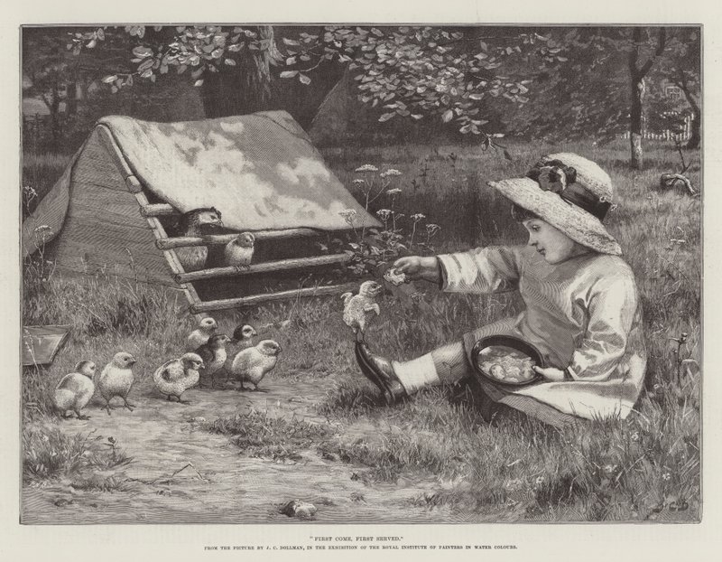 Først til mølle, i udstillingen af Det Kongelige Institut for Malere i Vandfarver af John Charles Dollman