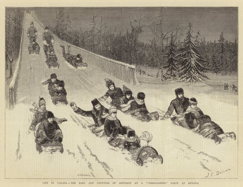 Livet i Canada, jarlen og grevinden af Dufferin til en kælkefest i Ottawa af John Charles Dollman