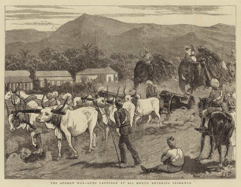Den afghanske krig, våben erobret ved Ali Musjid i Peshawur af John Charles Dollman