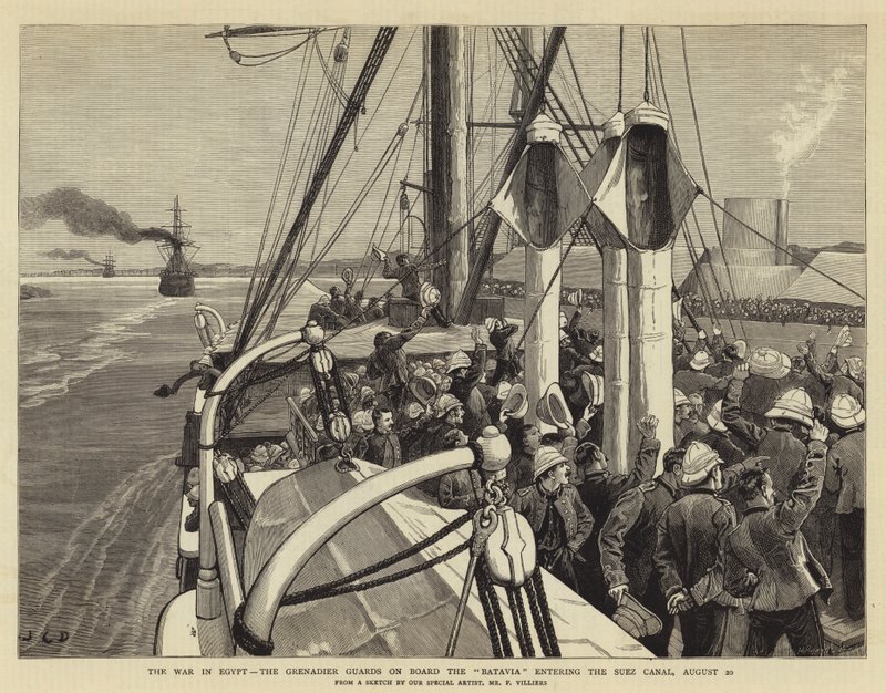 Krigen i Egypten, grenadervagten om bord på Batavia, der går ind i Suez-kanalen, 20. august af John Charles Dollman