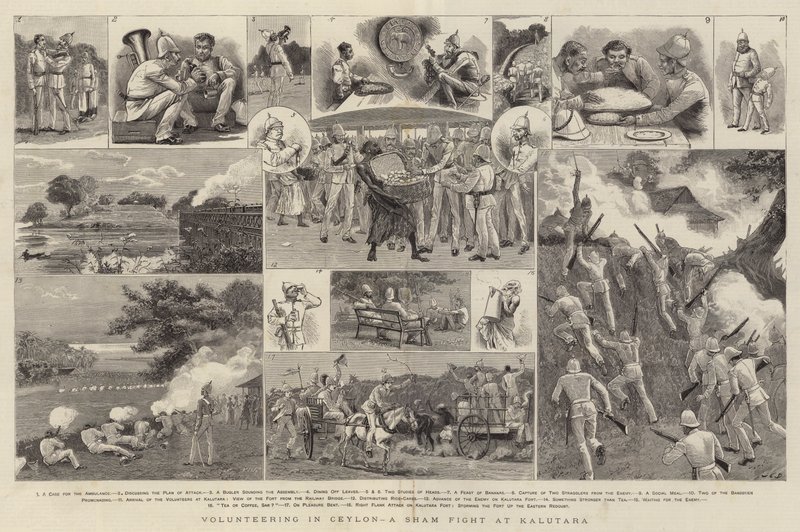 Frivilligt arbejde i Ceylon, en falsk kamp ved Kalutara af John Charles Dollman
