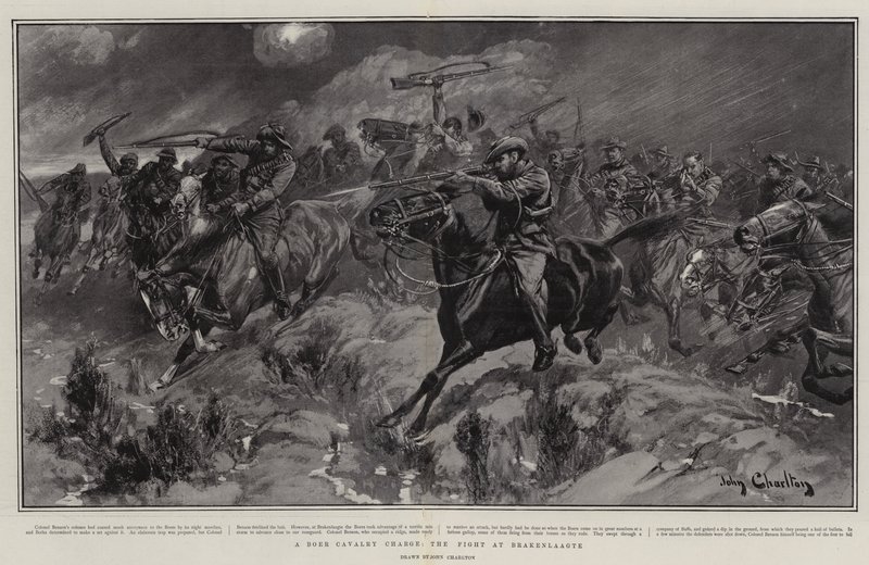 En Boer Cavalry Charge, Kampen ved Brakenlaagte af John Charlton