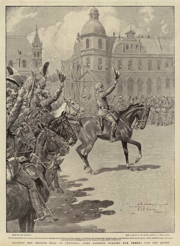 Hissning af det britiske flag i Pretoria, Lord Roberts kalder til skål for dronningen af John Charlton
