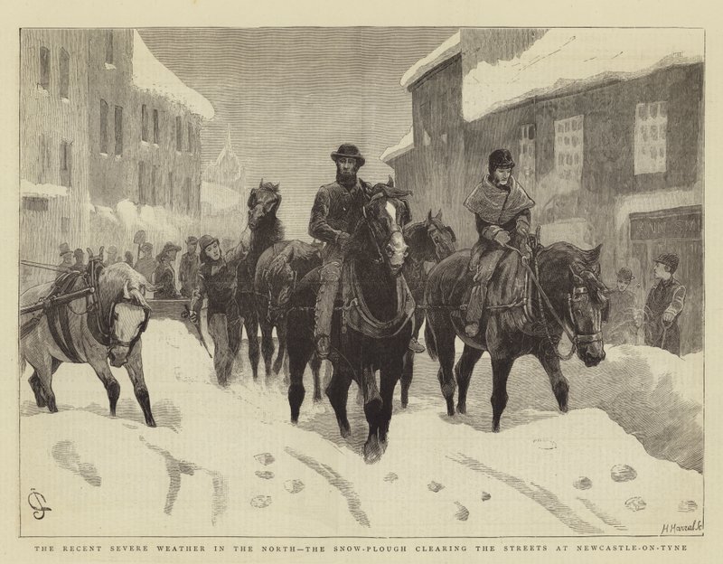 Det seneste hårde vejr i nord, sneploven rydder gaderne i Newcastle-on-Tyne af John Charlton