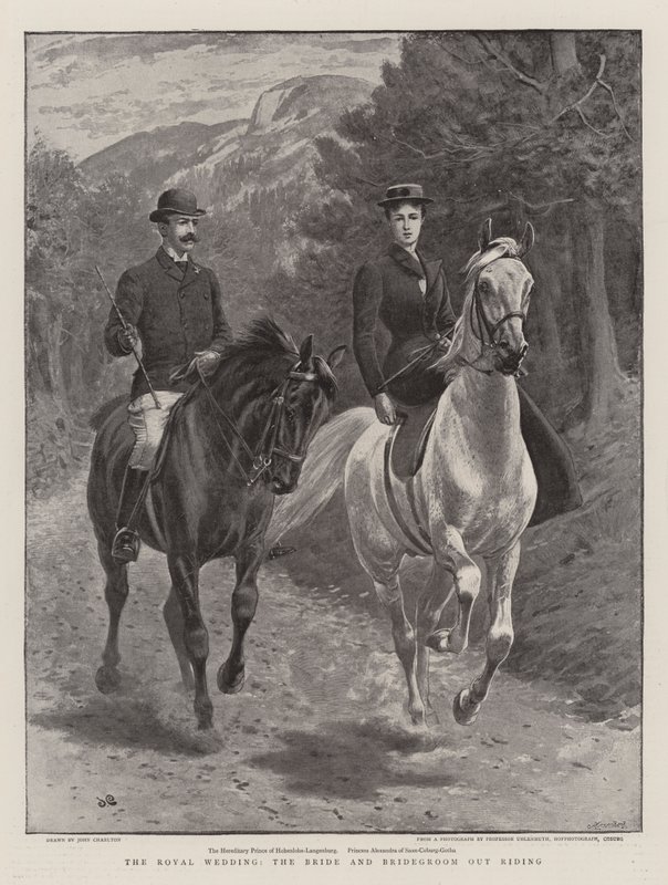Det kongelige bryllup, bruden og brudgommen ude at ride af John Charlton