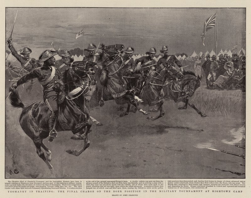 Yeomanry in Training, den sidste anklage på boerpositionen i den militære turnering i Hightown Camp af John Charlton