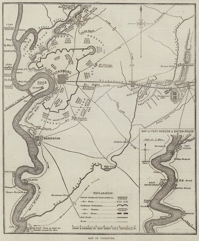 Kort over Vicksburg af John Dower