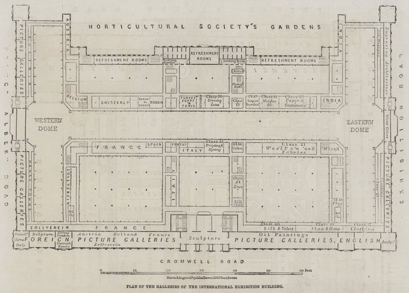 Plan over gallerierne i den internationale udstillingsbygning af John Dower