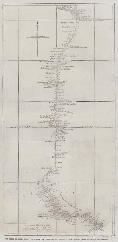 Burke og Wills rute gennem det australske kontinent fra Cooper