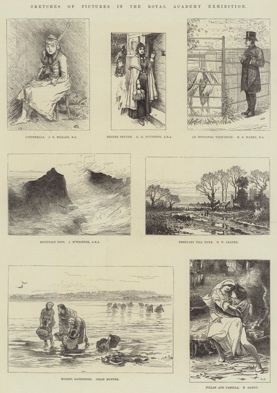 Skitser af billeder på Royal Academy-udstillingen af John Everett Millais