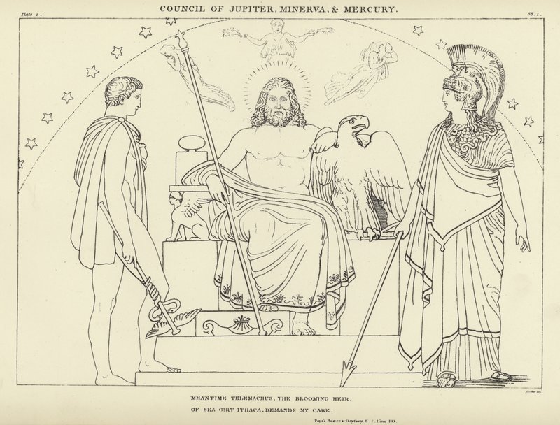 Rådet af Jupiter, Minerva og Merkur af John Flaxman