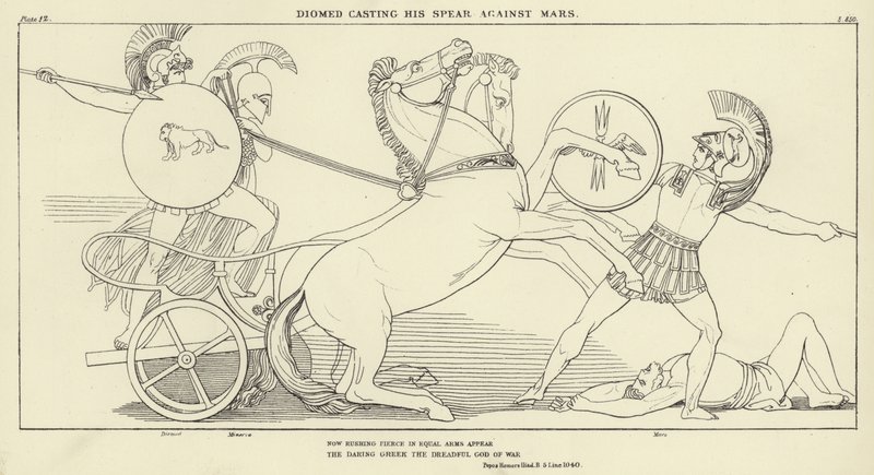 Diomed kaster sit spyd mod Mars af John Flaxman
