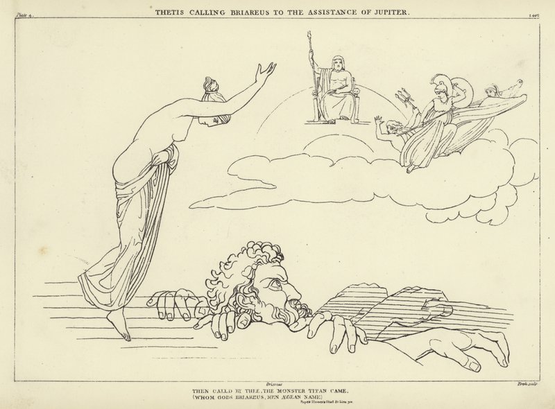 Thetis kalder Briareus til hjælp hos Jupiter af John Flaxman