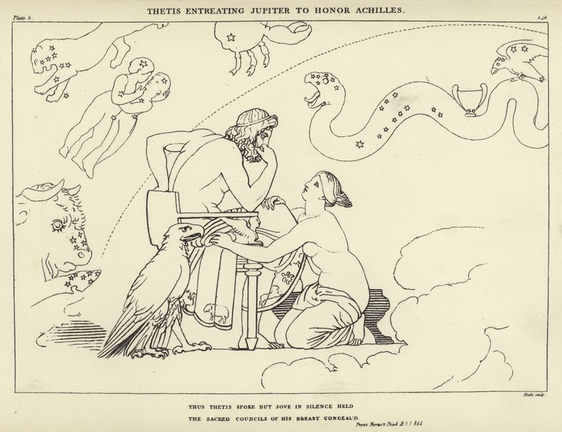 Thetis beder Jupiter om at ære Achilleus af John Flaxman
