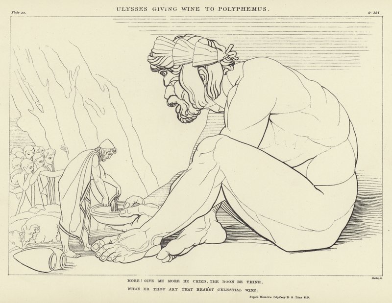 Ulysses giver vin til Polyphemus af John Flaxman