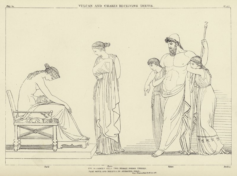 Vulcan og Chares modtager Thetis af John Flaxman