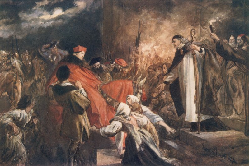 Kardinal Wolseys ankomst til Leicester Abbey, 1530 af John Gilbert