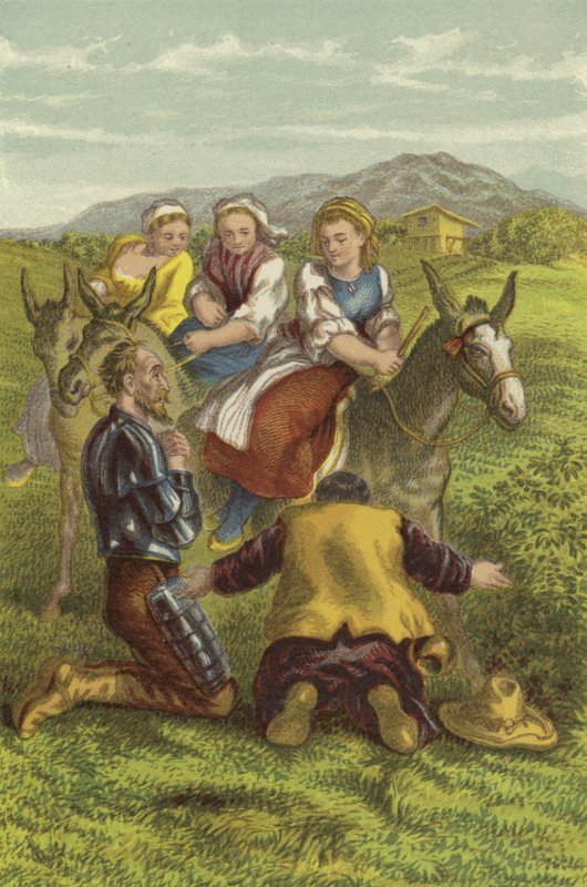 Don Quixote, Sancho og landets piger (chromolitho) af John Gilbert