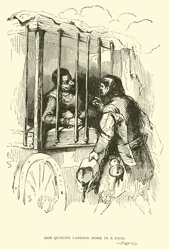 Don Quijote båret hjem i et bur af John Gilbert