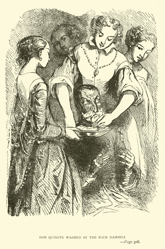 Don Quixote vasket af de fire piger af John Gilbert