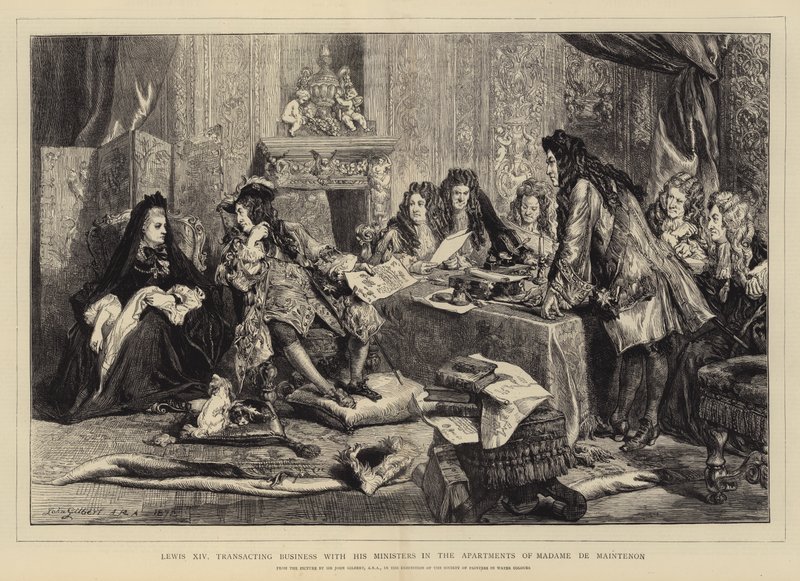 Louis XIV, handler med sine ministre i Madame de Maintenons lejligheder af John Gilbert