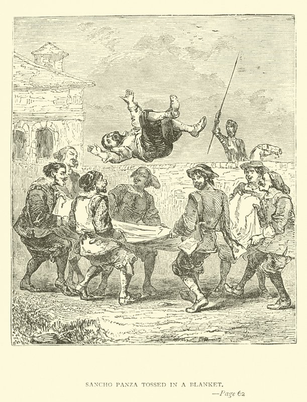 Sancho Panza smidt i et tæppe af John Gilbert