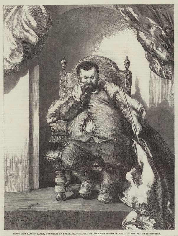 Senor Don Sancho Panza, guvernør i Barataria, udstilling for den britiske institution af John Gilbert