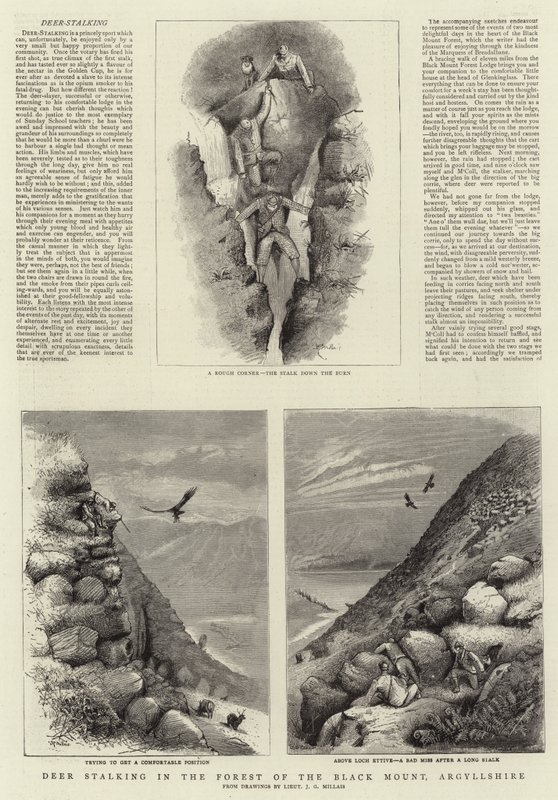 Hjorte, der forfølger i skoven ved det sorte bjerg, Argyllshire af John Guille Millais