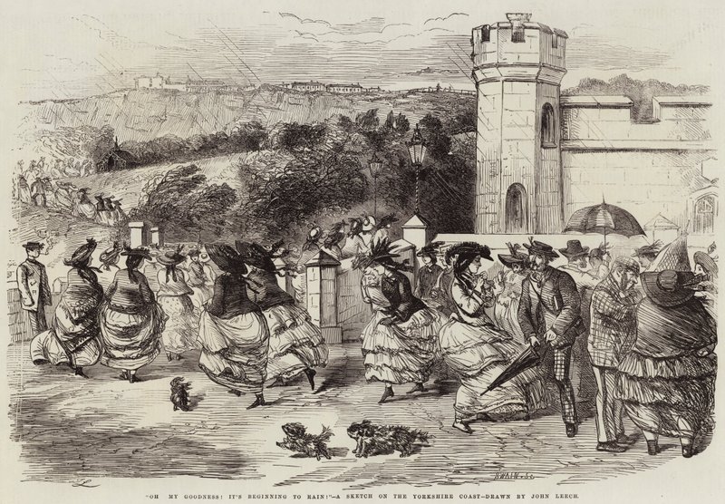 Åh min Gud! Det begynder at regne!, en skitse på Yorkshirekysten af John Leech