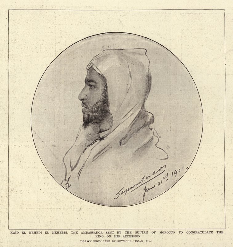 Kaid El Mehedi El Mehebbi, ambassadør sendt af sultanen af Marokko for at lykønske kongen med hans tiltrædelse af John Seymour Lucas