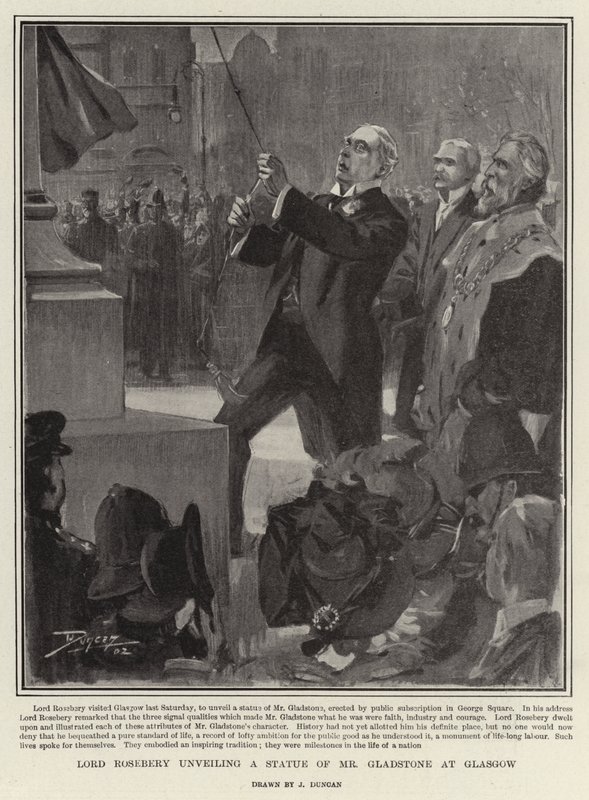 Lord Rosebery afslører en statue af hr. Gladstone i Glasgow af after John Duncan