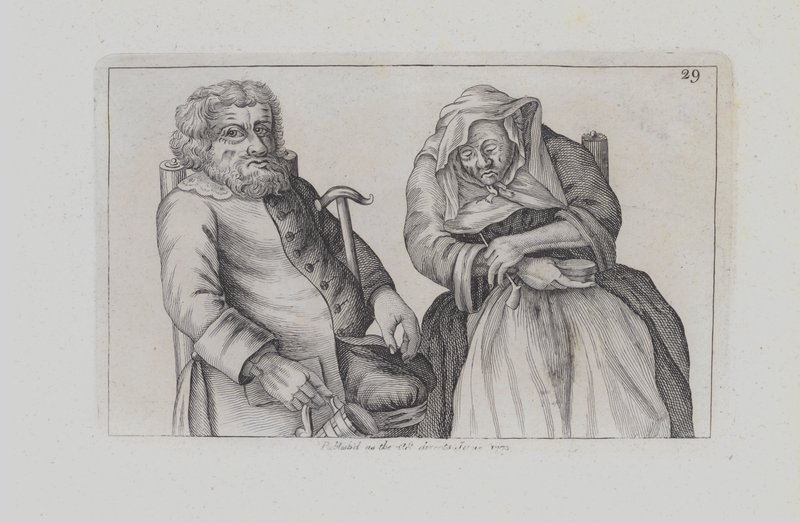 Et siddende gammelt par, han drikker, hun ryger (gravering) af John  Collier