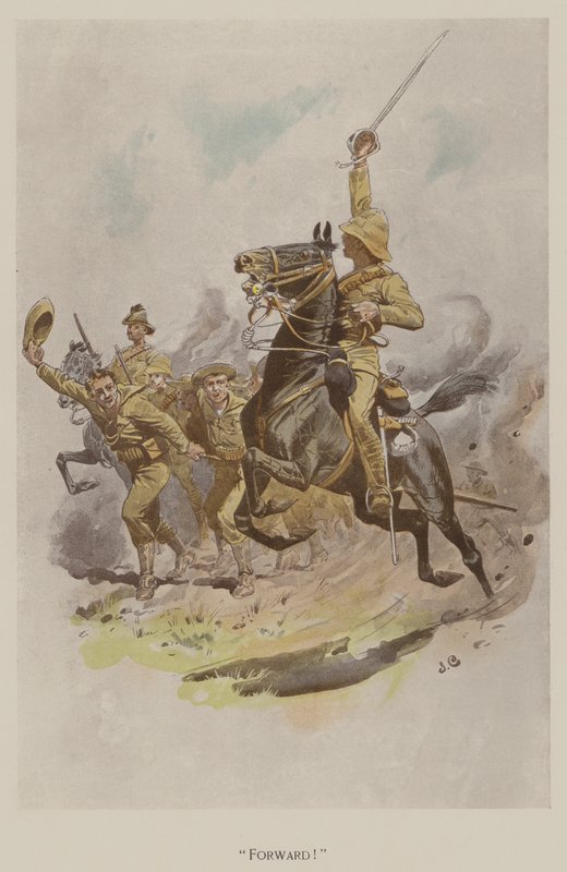 Frem! (farve litho) af John (after) Charlton