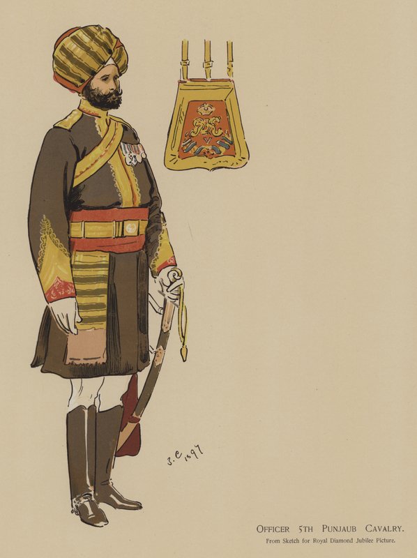 Officer 5th Punjaub Cavalry (farve litho) af John (after) Charlton