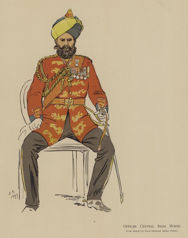 Officer Central India Horse (farve litho) af John (after) Charlton