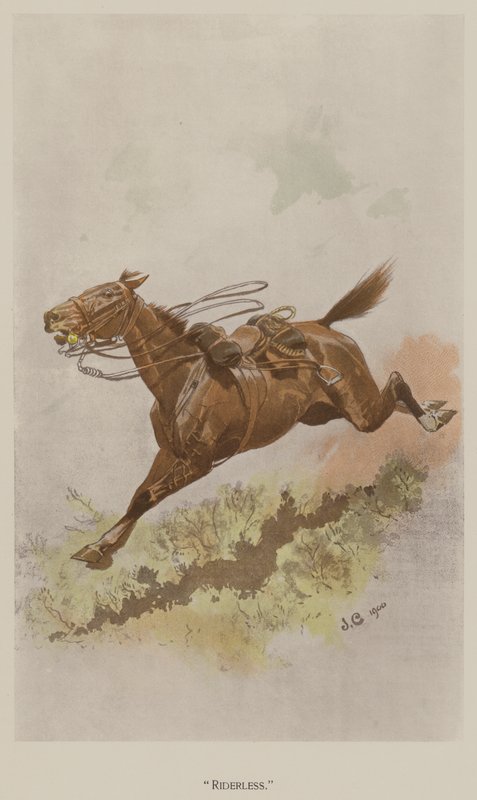 Rytterløs (farve litho) af John (after) Charlton