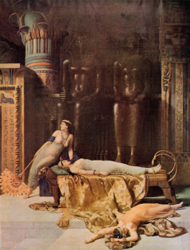 Shakespeare: Death of Cleopatra, Antony and Cleopatra, Akt V, Scene 2 (farve litho) af John (after) Collier