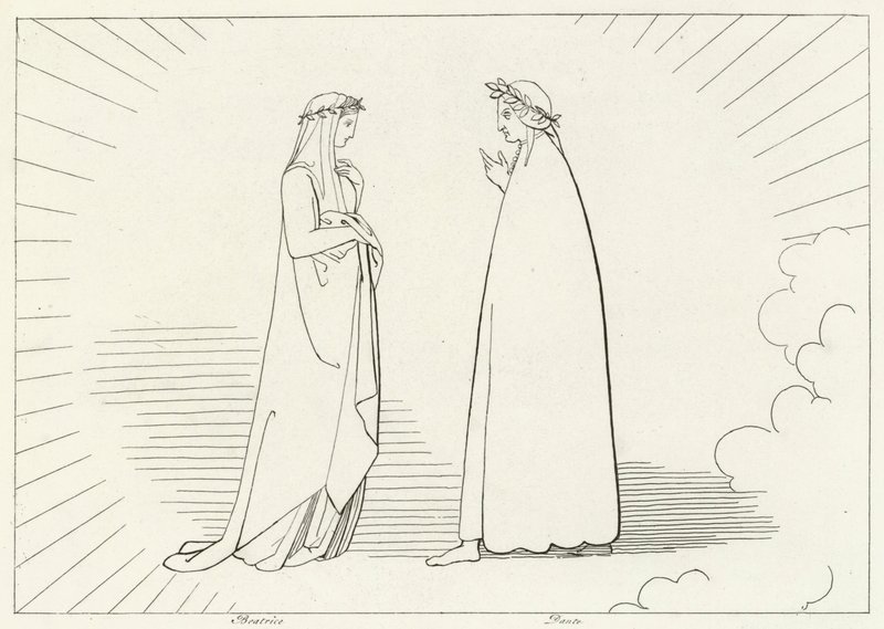 Beatrice og Dante, Paradise, Canto 7 (gravering) af John (after) Flaxman