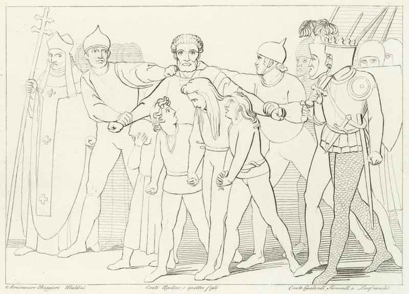 Grev Ugolino beslaglagt, Inferno, Canto 33 (gravering) af John (after) Flaxman