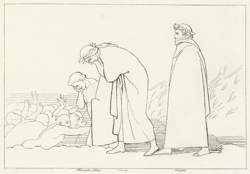 Dante taler med sin præceptor, Inferno, Canto 15 (gravering) af John (after) Flaxman