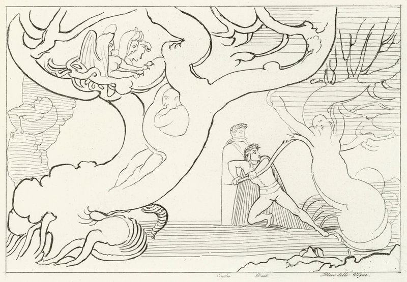 Forest of Harpies, Inferno, Canto 13 (gravering) af John (after) Flaxman