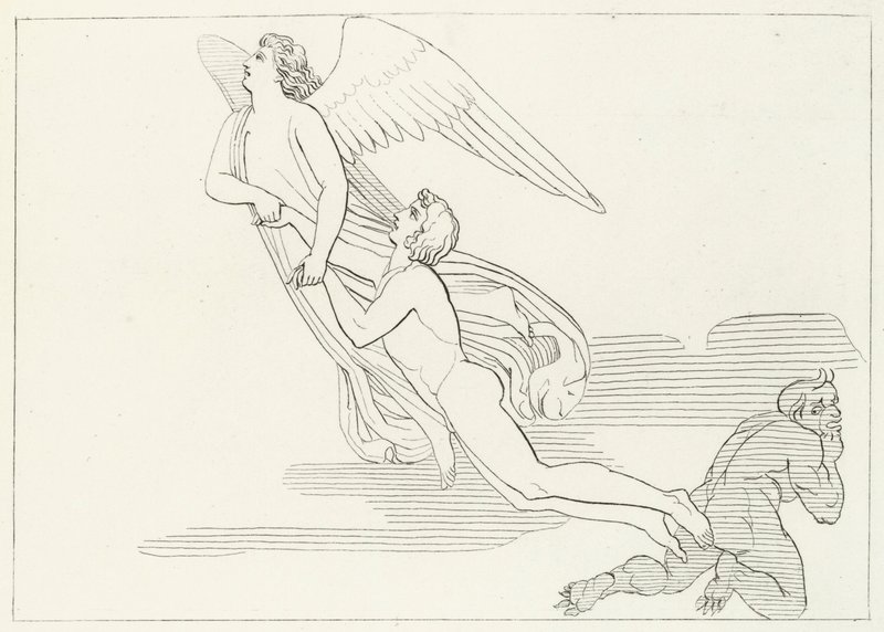 Udfrielsen af Buonaconte, skærsilden, Canto 5 (gravering) af John (after) Flaxman
