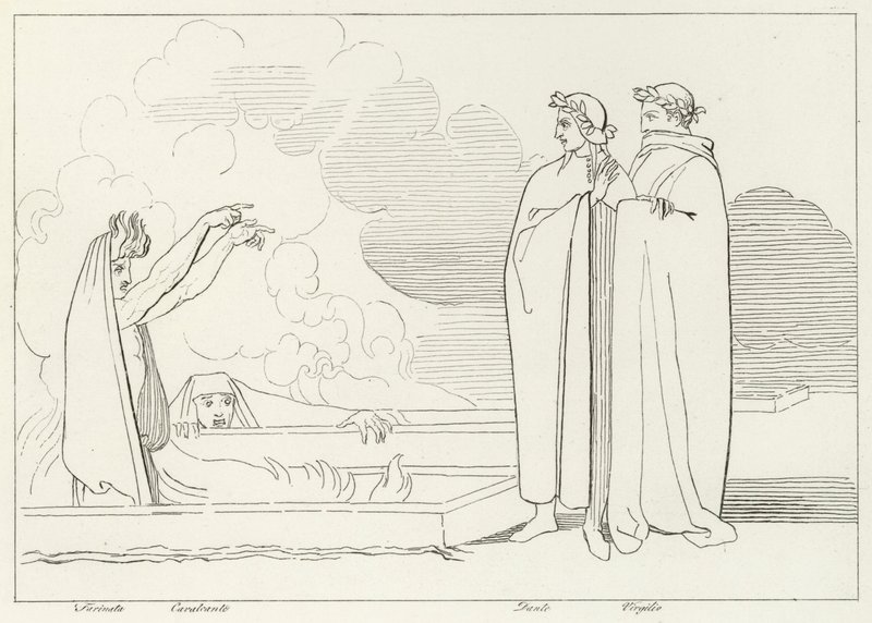 The Fiery Sepulchres, Inferno, Canto 10 (gravering) af John (after) Flaxman