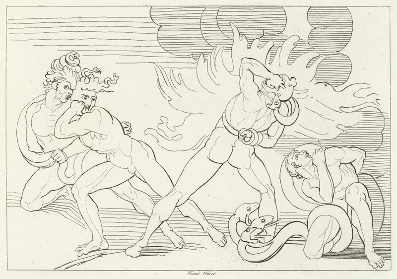 The Fiery Serpents, Inferno, Canto 24 (gravering) af John (after) Flaxman