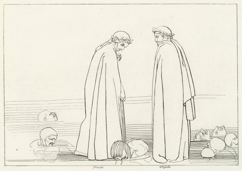 The Frozen Lake, Inferno, Canto 32 (gravering) af John (after) Flaxman