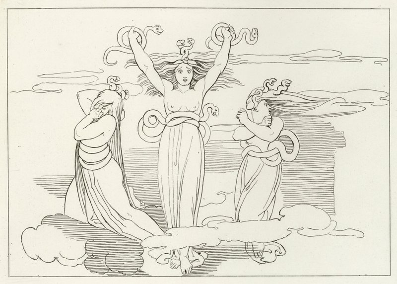 The Furies, Inferno, Canto 9 (gravering) af John (after) Flaxman