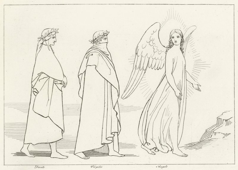 Den vejledende engel, skærsilden, sang 15 (stik) af John (after) Flaxman
