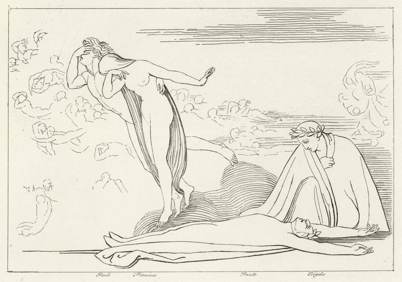 The Lovers Punished, Inferno, Canto 5 (gravering) af John (after) Flaxman