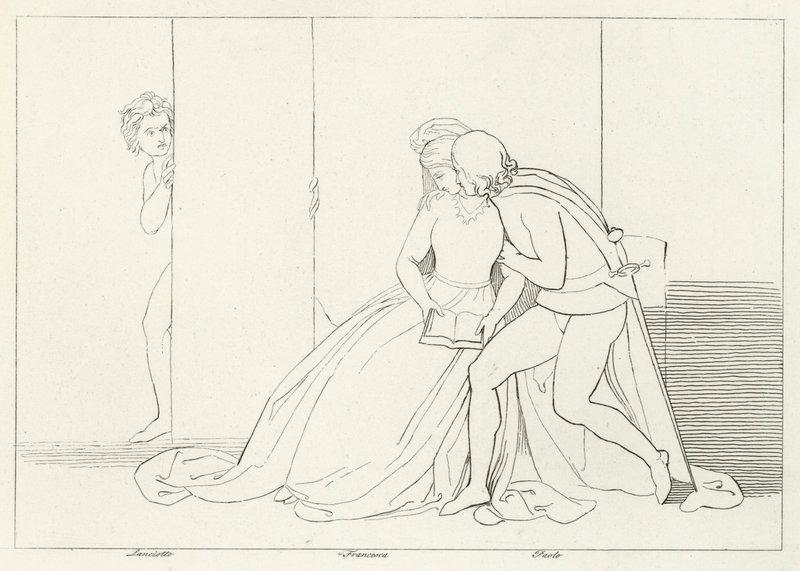 The Lovers Surprised, Inferno, Canto 5 (gravering) af John (after) Flaxman