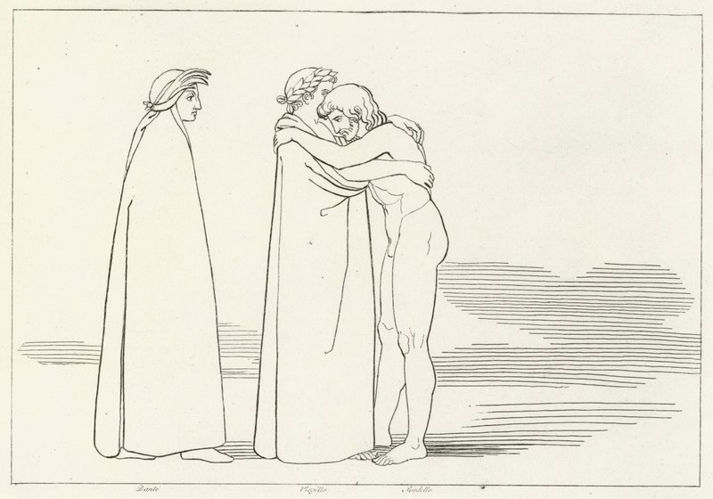 Mødet med Sordello, skærsilden, Canto 6 (gravering) af John (after) Flaxman